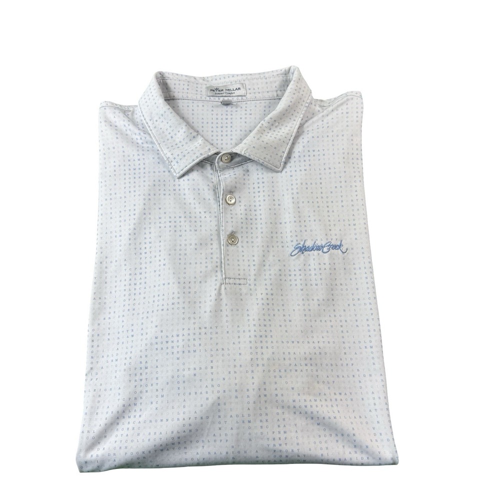 Peter Millar White Blue Crossword Shadow Creek Summer Comfort Polo Shirt 2XL